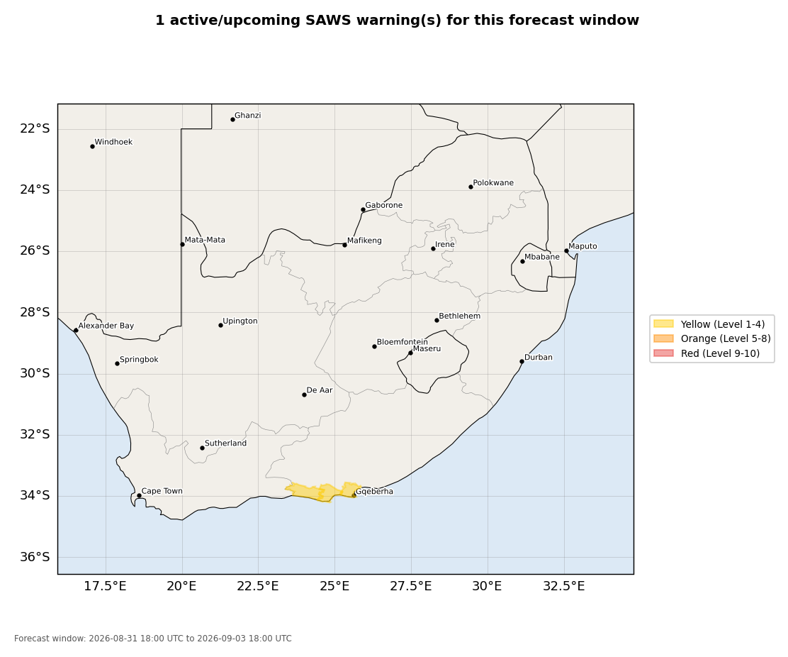 SAWS warnings map